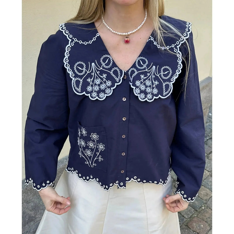 Sissel Edelbo, Elysia Shirt, Navy-Sissel Edelbo-Minlillebutik.dk