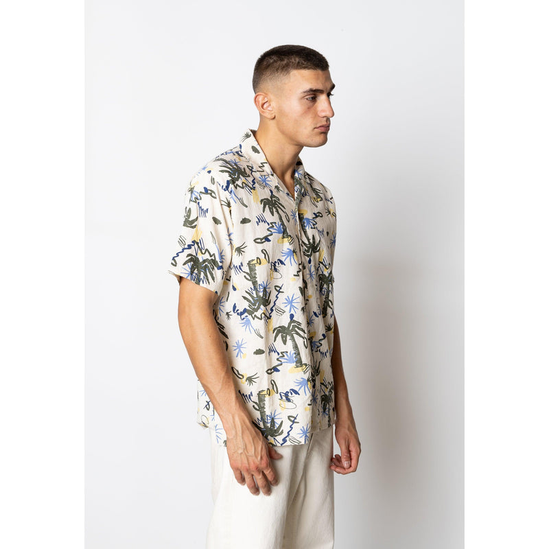 Fat Moose, Palm Cotton Linen Shirt SS, Multi-Fat Moose-Minlillebutik.dk