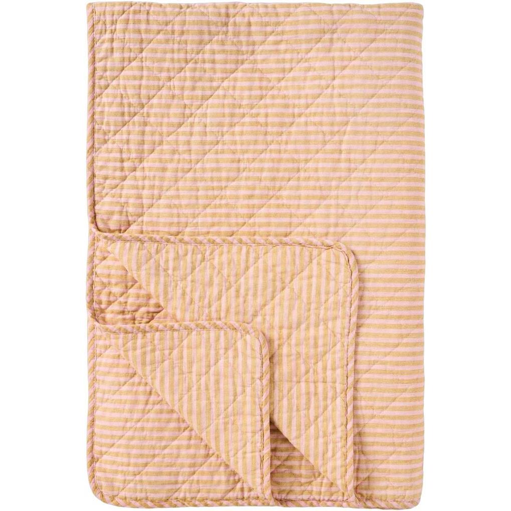 Ib Laursen, Tæppe, Quilt m/mustard og lyserøde striber-Ib Laursen-Minlillebutik.dk