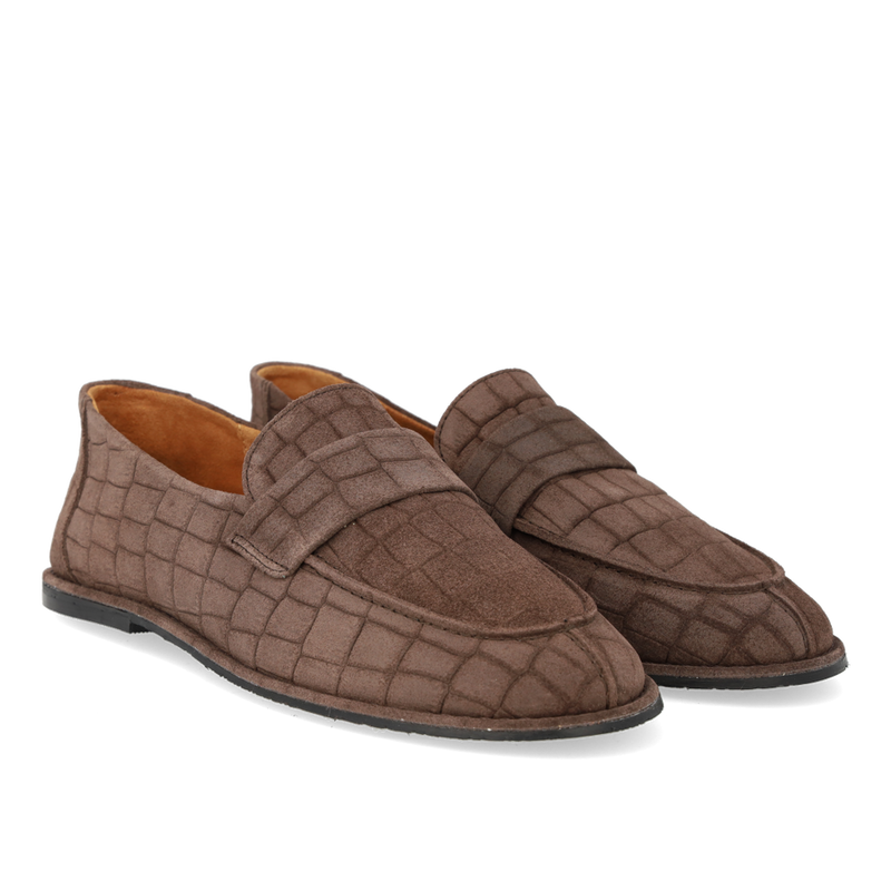 Angulus, Loafer med stikningsdetalje, Dark Brown Croco-Angulus-Minlillebutik.dk