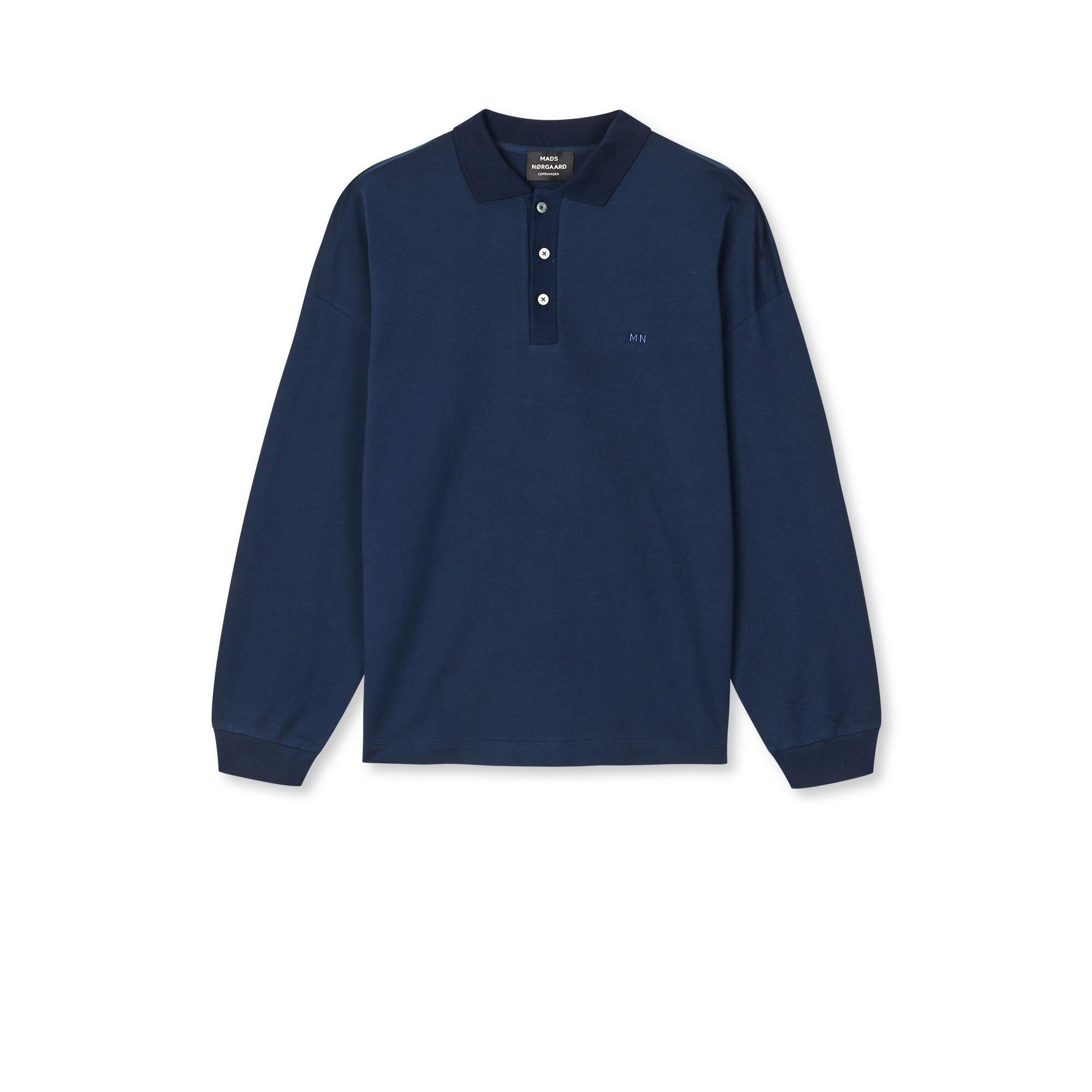 Mads Nørgaard, Light Terry Polo Sweat, Sky Captain-Mads Nørgaard - Herre-Minlillebutik.dk