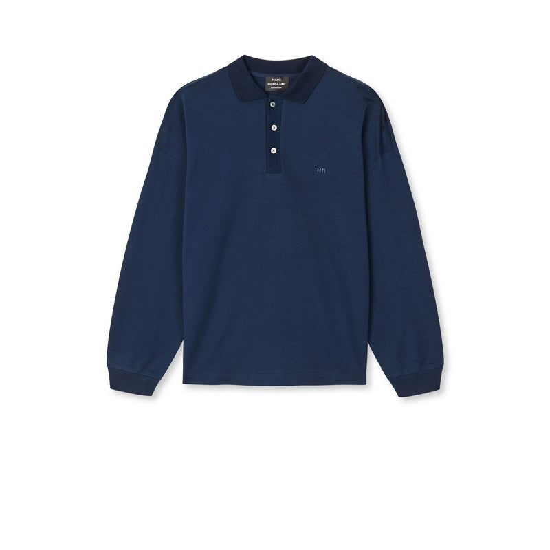 Mads Nørgaard, Light Terry Polo Sweat, Sky Captain-Mads Nørgaard - Herre-Minlillebutik.dk