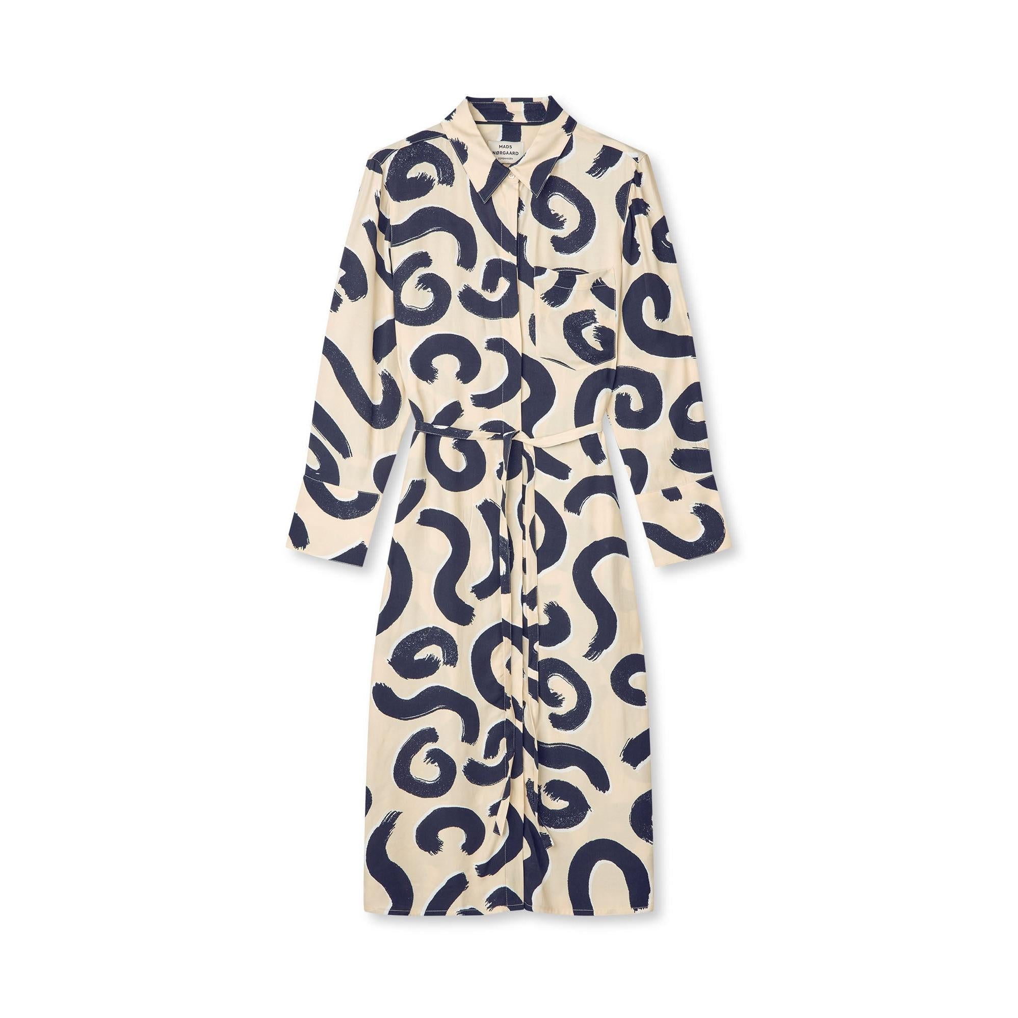 Mads Nørgaard, Delicate Twill Cany Dress AOP, Swirl AOP/Almond Oil-Mads Nørgaard - Dame-Minlillebutik.dk