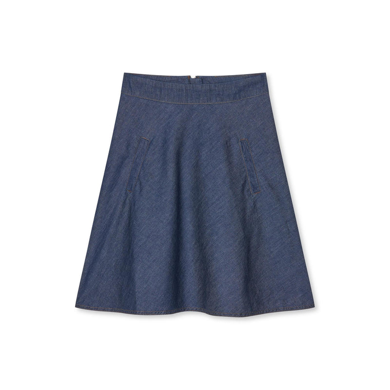 Mads Nørgaard, Air Denim Stelly Skirt, Mid Blue Denim-Mads Nørgaard - Dame-Minlillebutik.dk