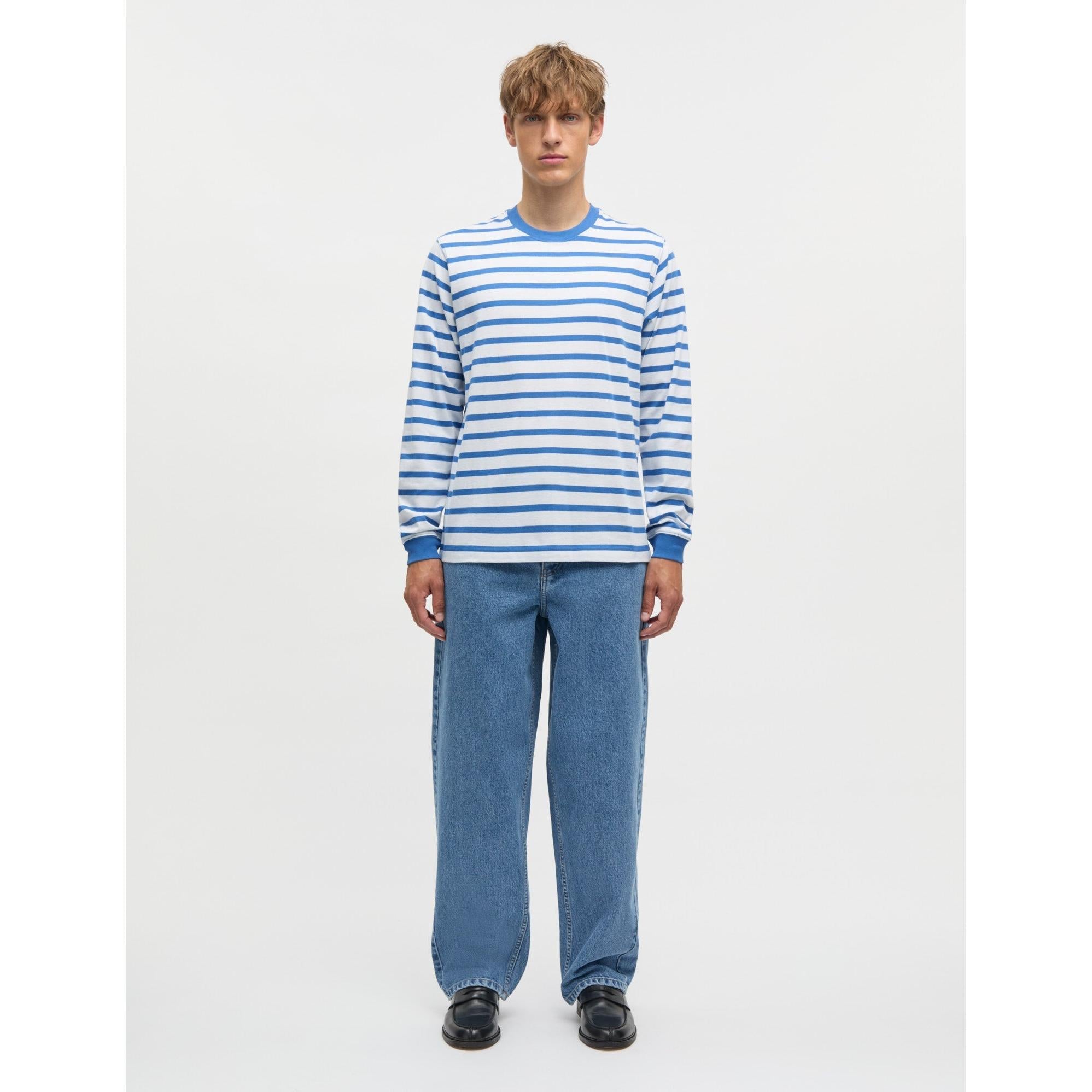 Mads Nørgaard, Cotton Jersey Stripe Frode Tee LS, Bright Cobalt/White-Mads Nørgaard - Herre-Minlillebutik.dk