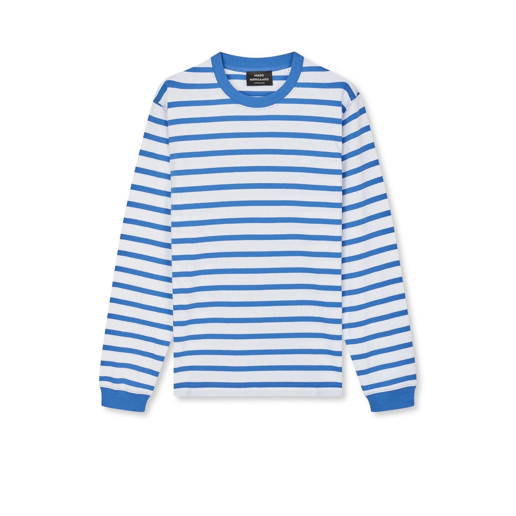 Mads Nørgaard, Cotton Jersey Stripe Frode Tee LS, Bright Cobalt/White-Mads Nørgaard - Herre-Minlillebutik.dk