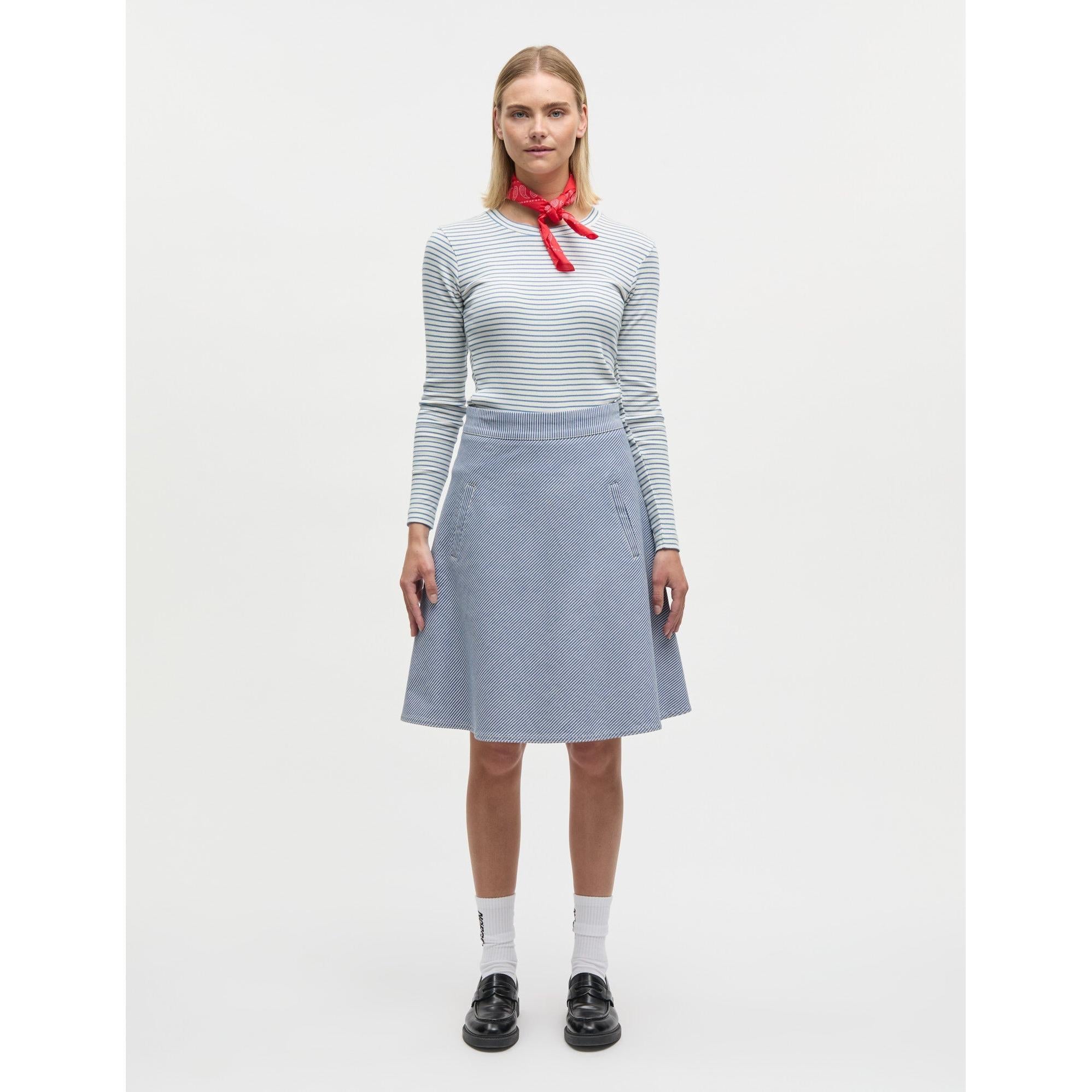 Mads Nørgaard, 2x2 Cotton Stripe Tuba Tee LS, Vanilla Ice/Bright Cobalt-Mads Nørgaard - Dame-Minlillebutik.dk