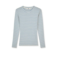 Mads Nørgaard, 2x2 Cotton Stripe Tuba Tee LS, Vanilla Ice/Bright Cobalt-Mads Nørgaard - Dame-Minlillebutik.dk