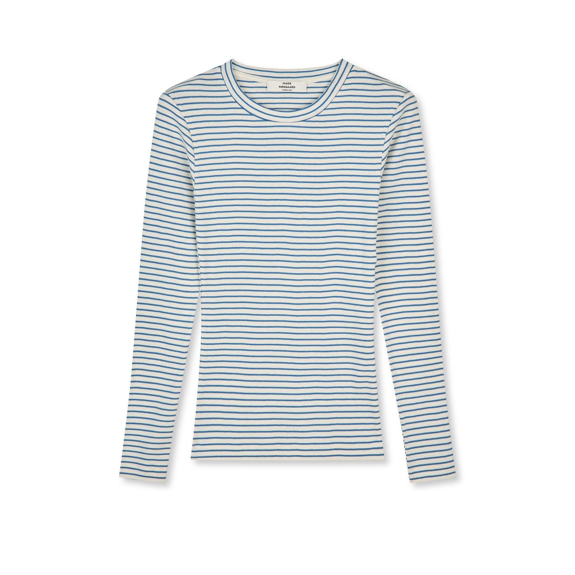 Mads Nørgaard, 2x2 Cotton Stripe Tuba Tee LS, Vanilla Ice/Bright Cobalt-Mads Nørgaard - Dame-Minlillebutik.dk