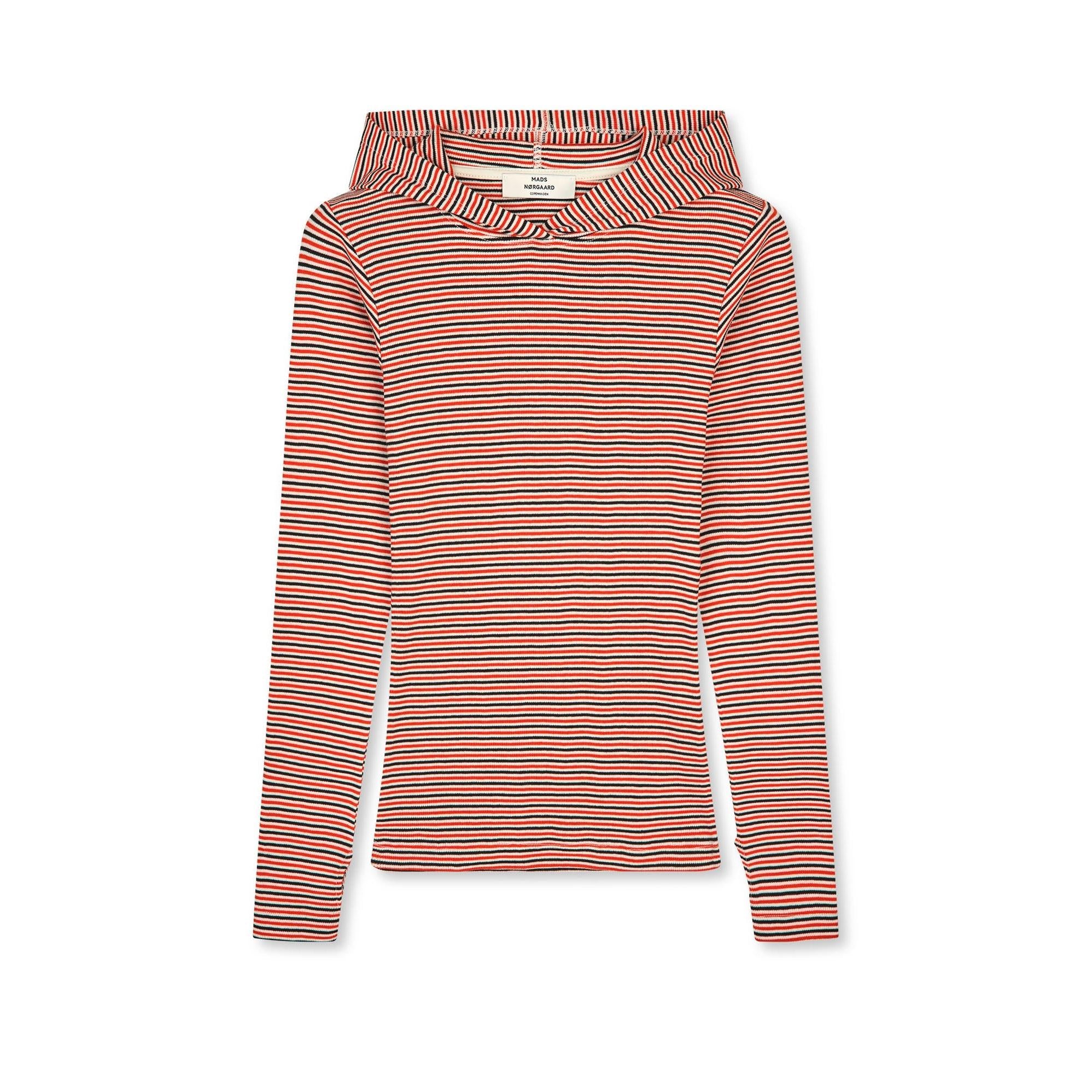 Mads Nørgaard, 2x2 Cotton Stripe Tutti Hood, Fiery Red/Vanilla Ice-Mads Nørgaard - Dame-Minlillebutik.dk