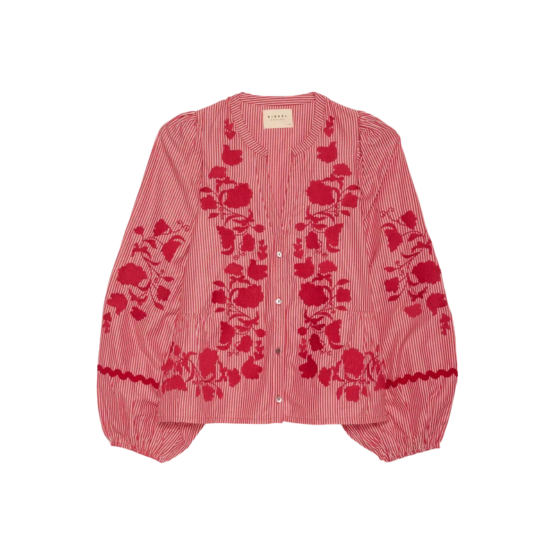 Sissel Edelbo, Juliane Top, Leftover Fabric Red Stripes-Sissel Edelbo-Minlillebutik.dk