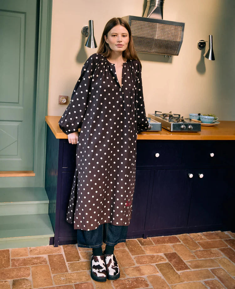 Sissel Edelbo, Lara Dress, Organic Cotton, Brown Dot, ONESIZE