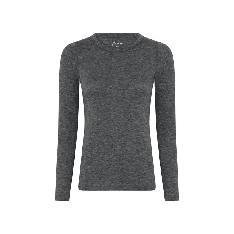 Frau, Lucca Cashmere LS O-neck Top, Dark grey melange-Frau-Minlillebutik.dk