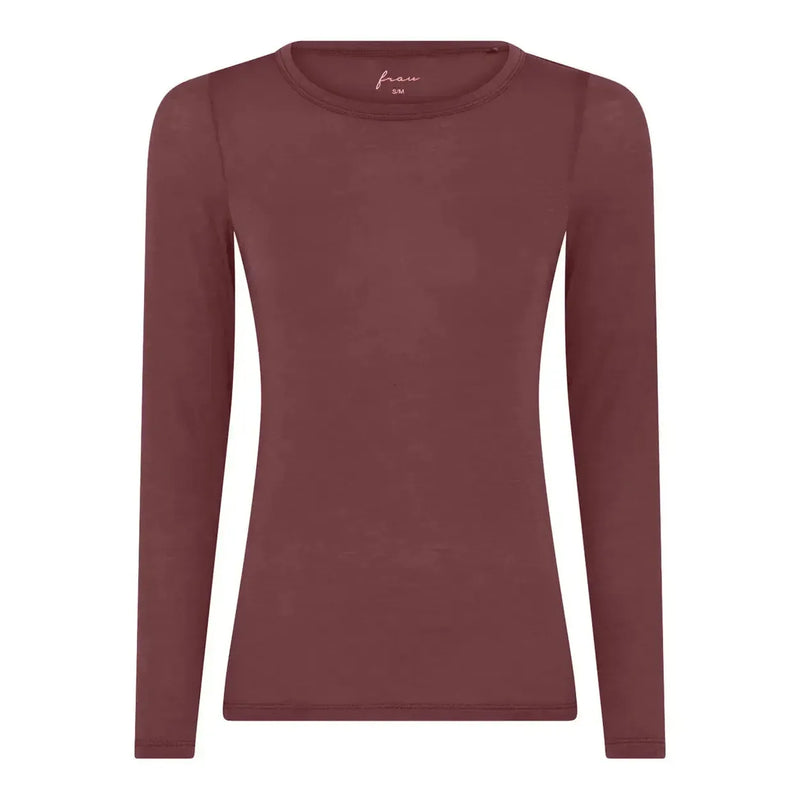 Frau, Lucca Cashmere LS O-neck Top, Red Mahogany-Frau-Minlillebutik.dk