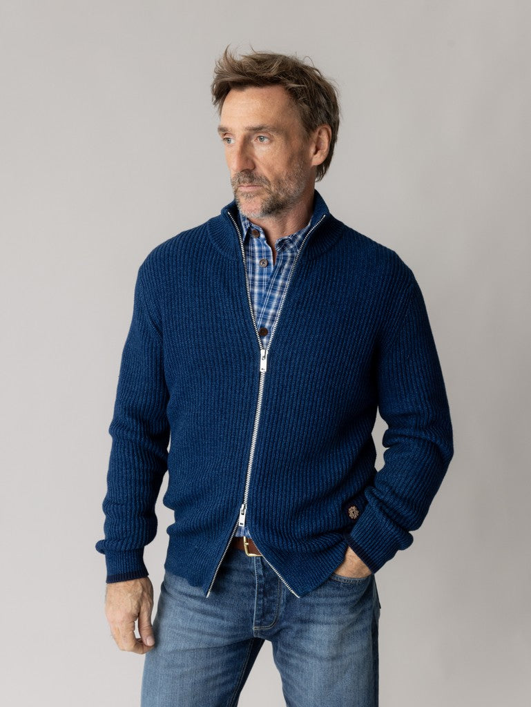 Mos Mosh Gallery, Ian Indigo Zip Cardigan, Indigo Blue