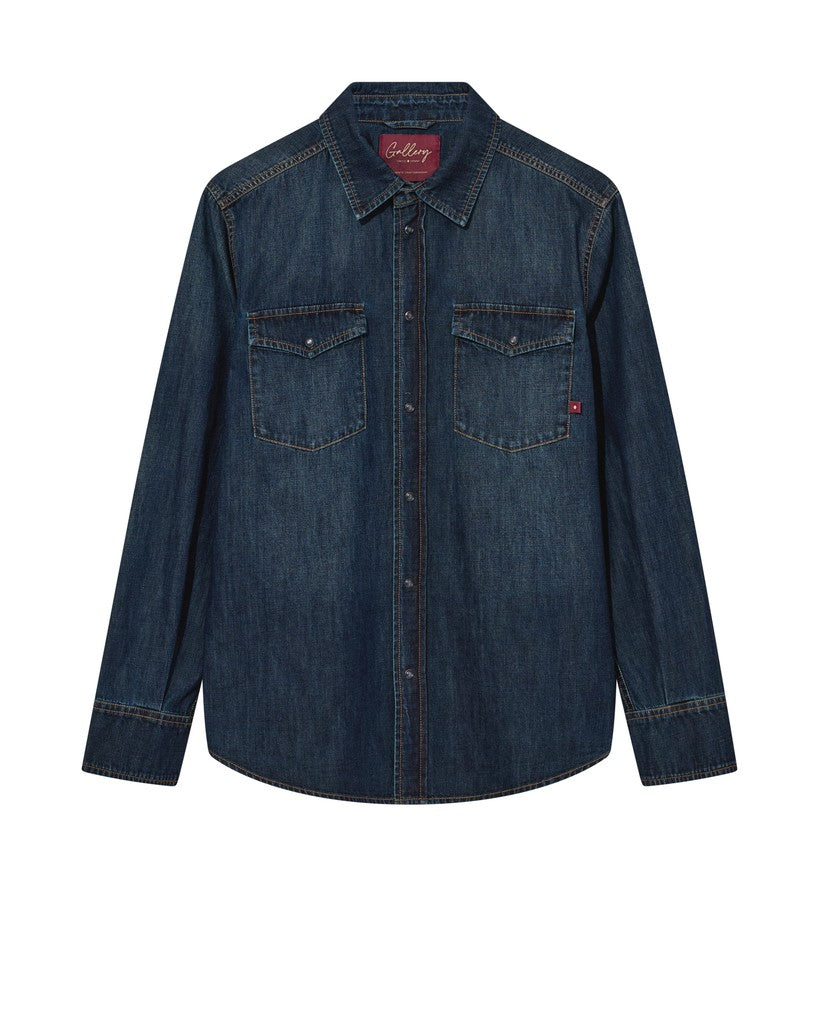 Mos Mosh Gallery, David Snap Denim Shirt, Dark Blue Denim