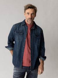 Mos Mosh Gallery, David Snap Denim Shirt, Dark Blue Denim