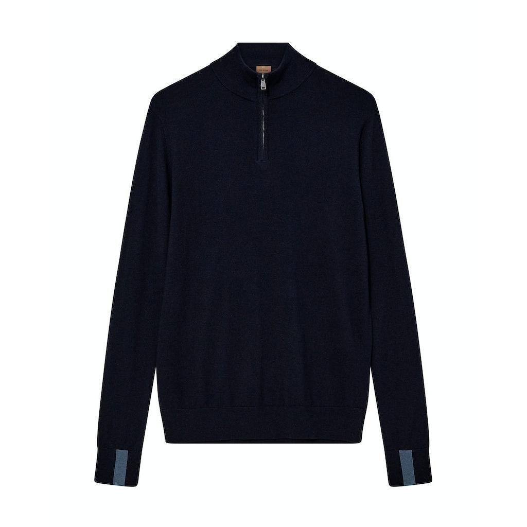 Mos Mosh Gallery, Adam Soft Zip Tutle Neck Knit, Navy-Mos Mosh Gallery-Minlillebutik.dk
