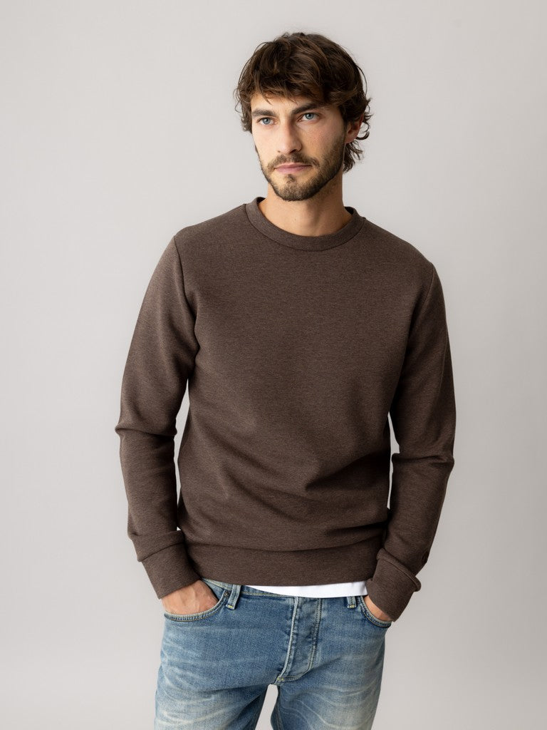 Mos Mosh Gallery, MMGAbel Crew Neck Sweat, Chocolate Brown Melange