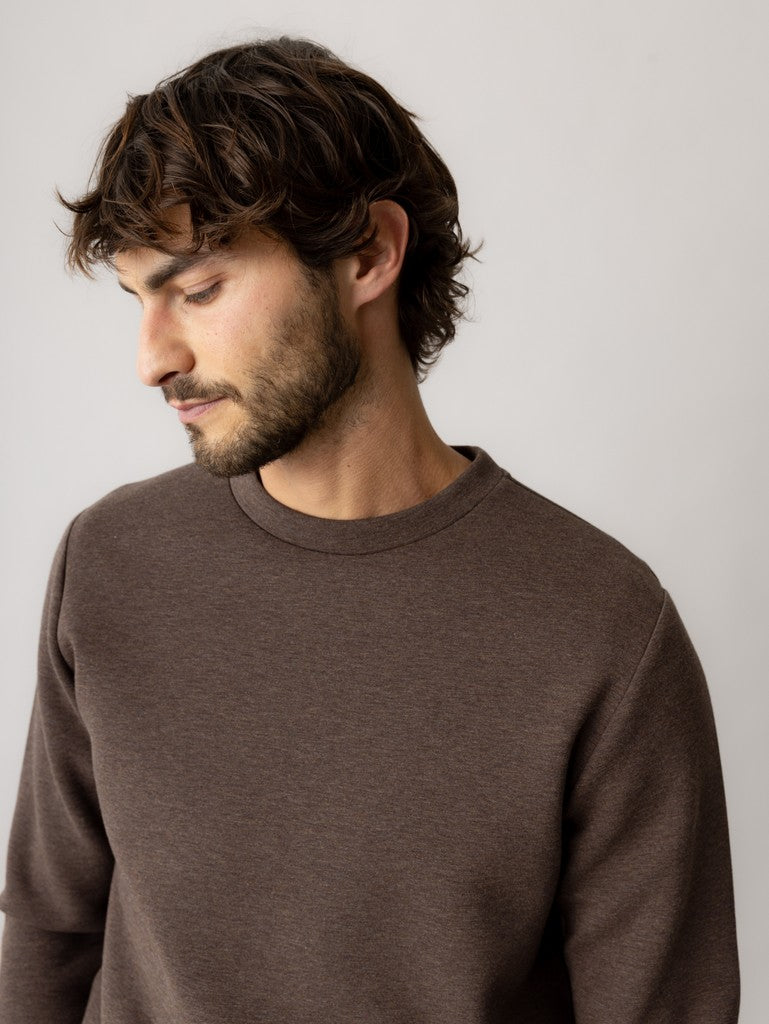 Mos Mosh Gallery, MMGAbel Crew Neck Sweat, Chocolate Brown Melange
