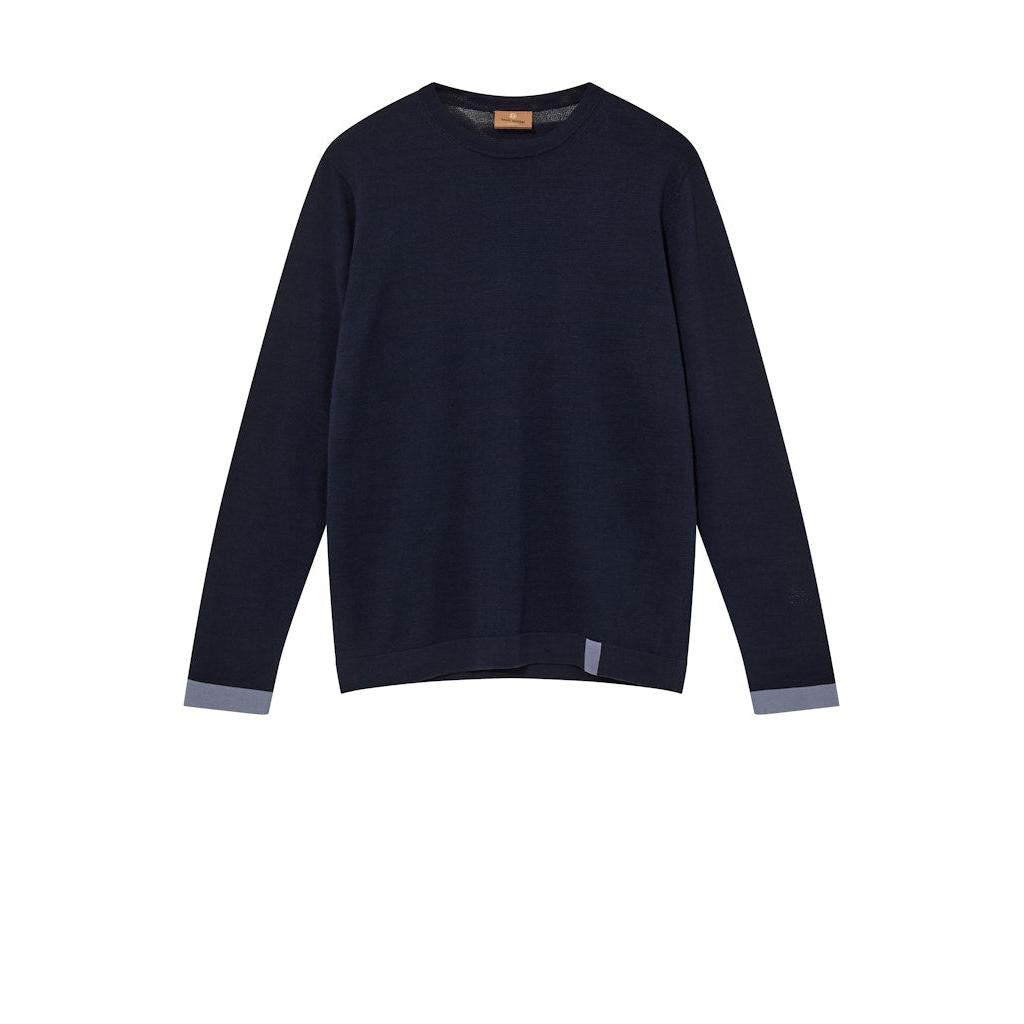 Mos Mosh Gallery, Justin Crew Neck Knit, Navy-Mos Mosh Gallery-Minlillebutik.dk