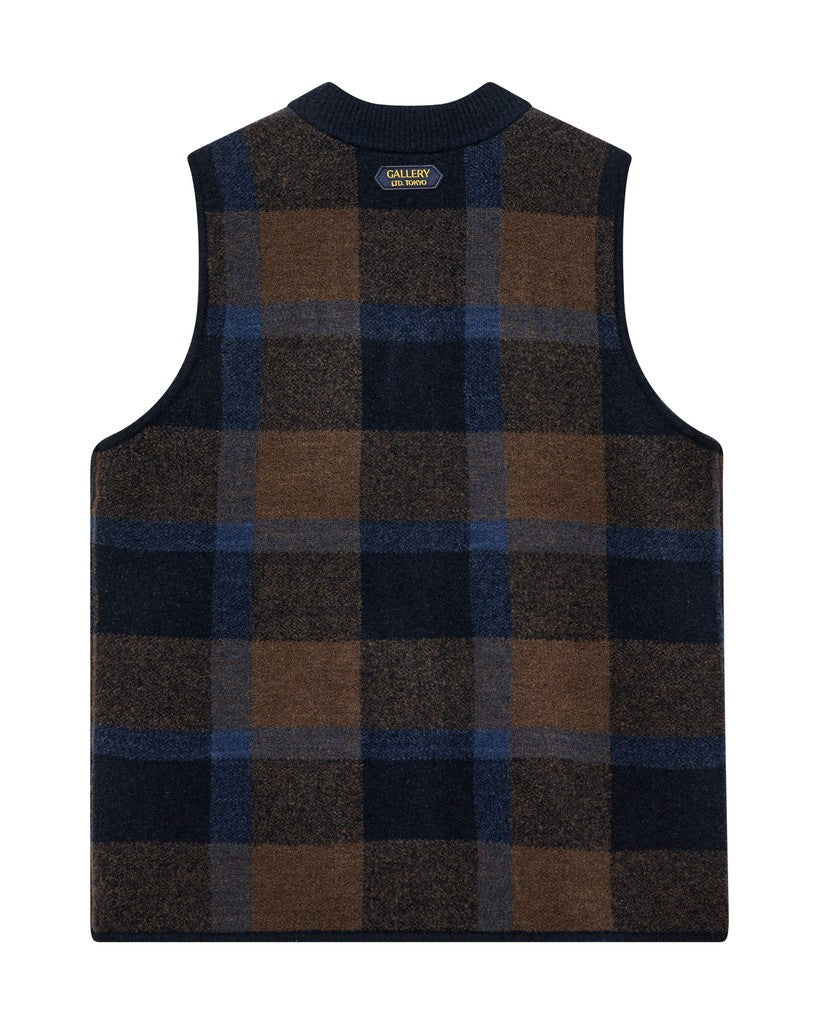 Mos Mosh Gallery, MMGCess Check Vest Knit, Salute Navy