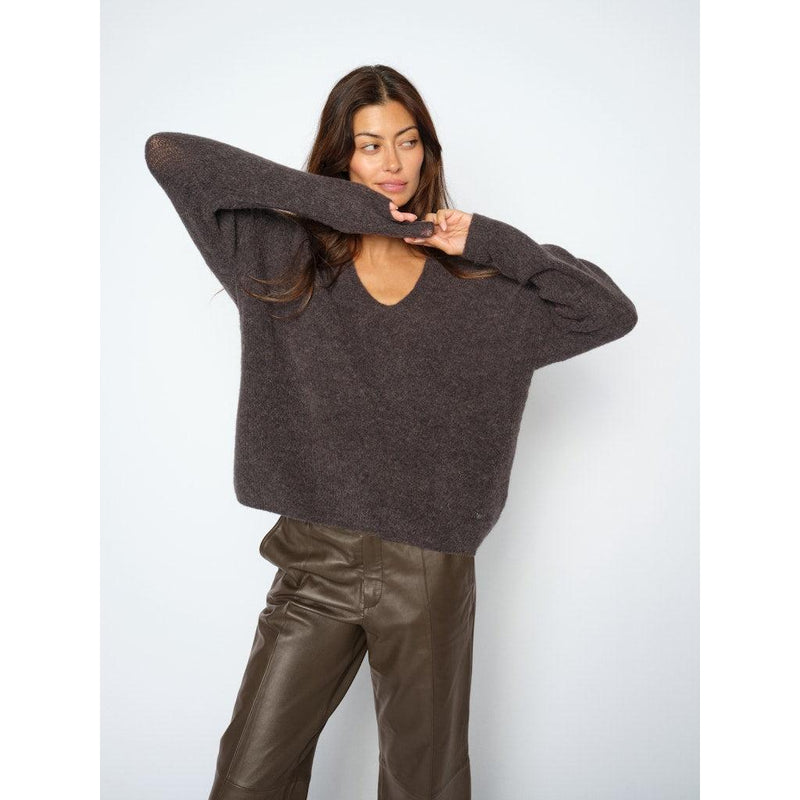 Mos Mosh, Thora V-Neck Knit, Subterranean-Mos Mosh-Minlillebutik.dk