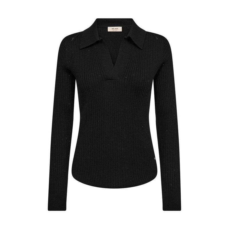 Mos Mosh, Ronika Wool Knit Polo, Black-Mos Mosh-Minlillebutik.dk