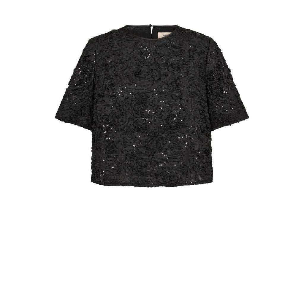 Mos Mosh, Reya Sequins Back Top, Black-Mos Mosh-Minlillebutik.dk