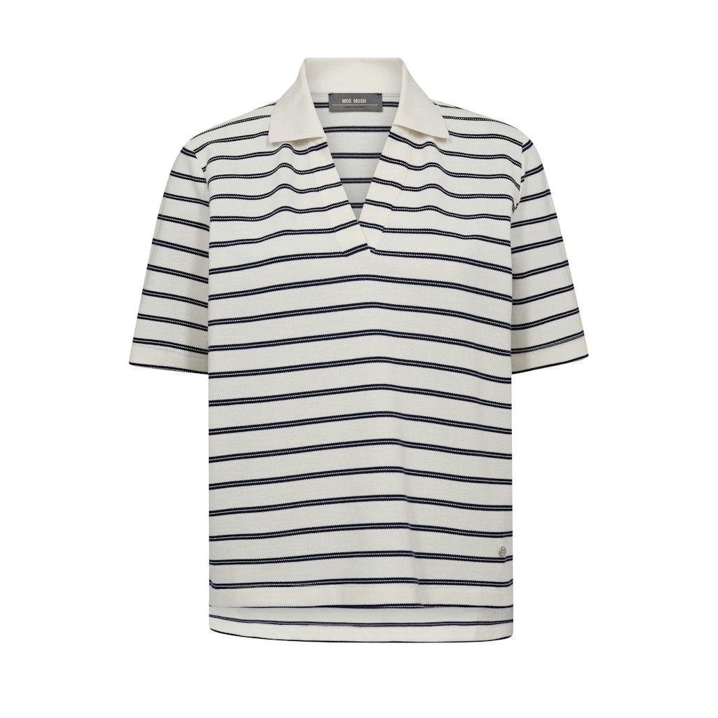 Mos Mosh, Milena SS Stripe Polo Tee, Maritime Blue-Mos Mosh-Minlillebutik.dk
