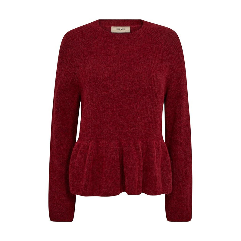 Mos Mosh, thora O-Neck Frill Knit, Rhytmic Red-Mos Mosh-Minlillebutik.dk