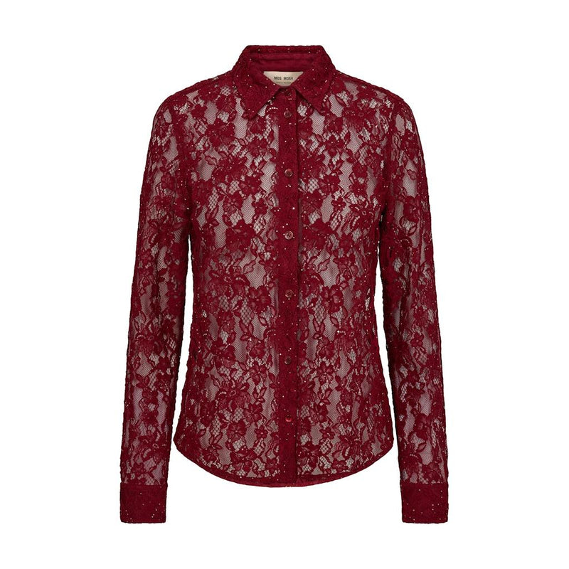 Mos Mosh, Kether Lace Sequin Shirt, Biking Red-Mos Mosh-Minlillebutik.dk