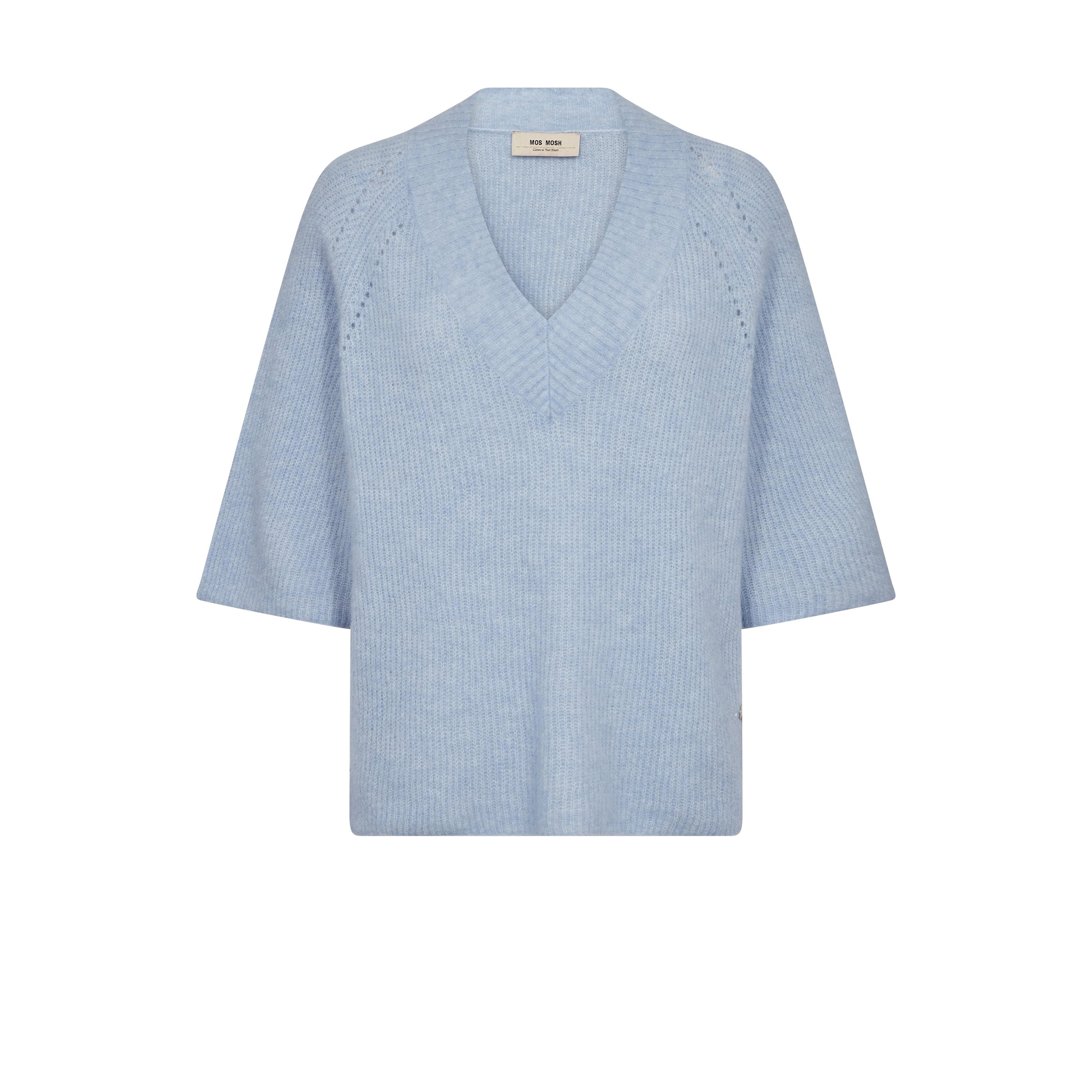Mos Mosh, Taci 3/4 Neck-Knit, Cashmere Blue-Mos Mosh-Minlillebutik.dk