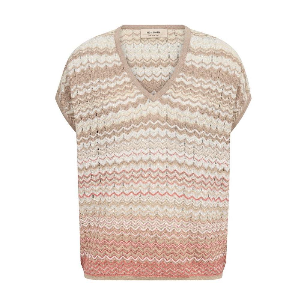Mos Mosh, MMShani Zig-Zag V-neck Knit, Ecru-Mos Mosh-Minlillebutik.dk