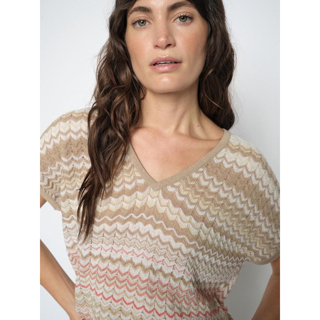 Mos Mosh, MMShani Zig-Zag V-neck Knit, Ecru-Mos Mosh-Minlillebutik.dk