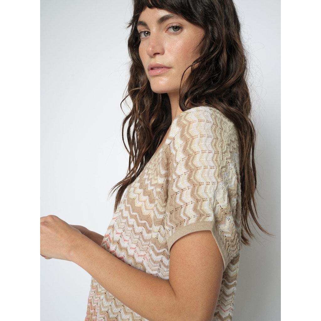 Mos Mosh, MMShani Zig-Zag V-neck Knit, Ecru-Mos Mosh-Minlillebutik.dk