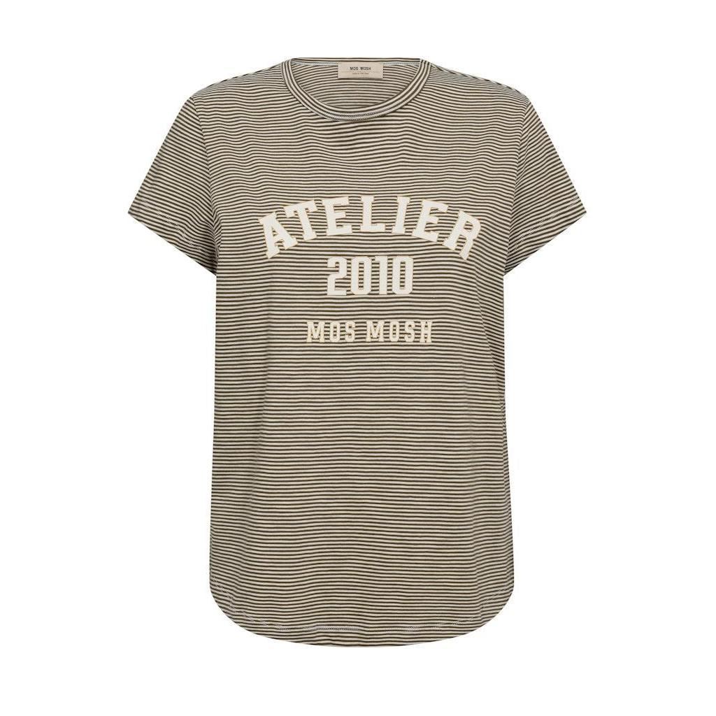 Mos Mosh, MMCamp O-SS Stripe Tee, Burnt Olive-Mos Mosh-Minlillebutik.dk