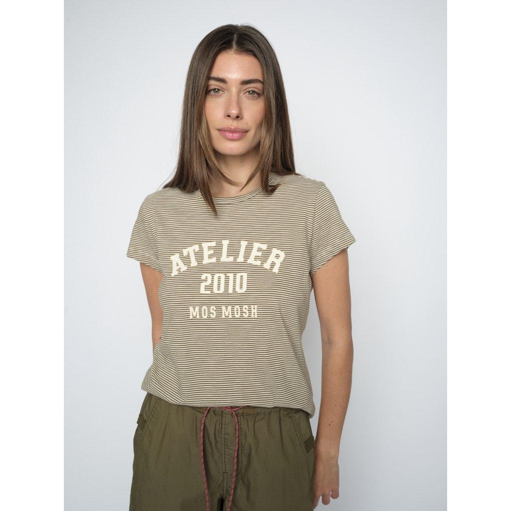 Mos Mosh, MMCamp O-SS Stripe Tee, Burnt Olive-Mos Mosh-Minlillebutik.dk