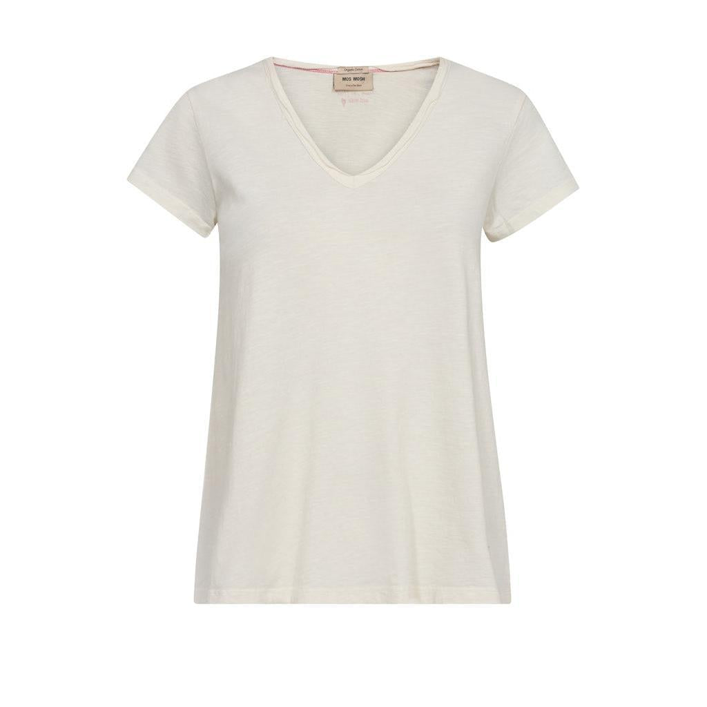 Mos Mosh, Tulli V-SS Basic Tee, Ecru-Mos Mosh-Minlillebutik.dk