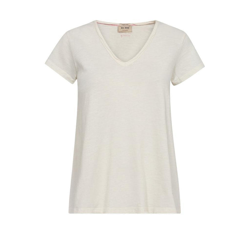 Mos Mosh, Tulli V-SS Basic Tee, Ecru-Mos Mosh-Minlillebutik.dk