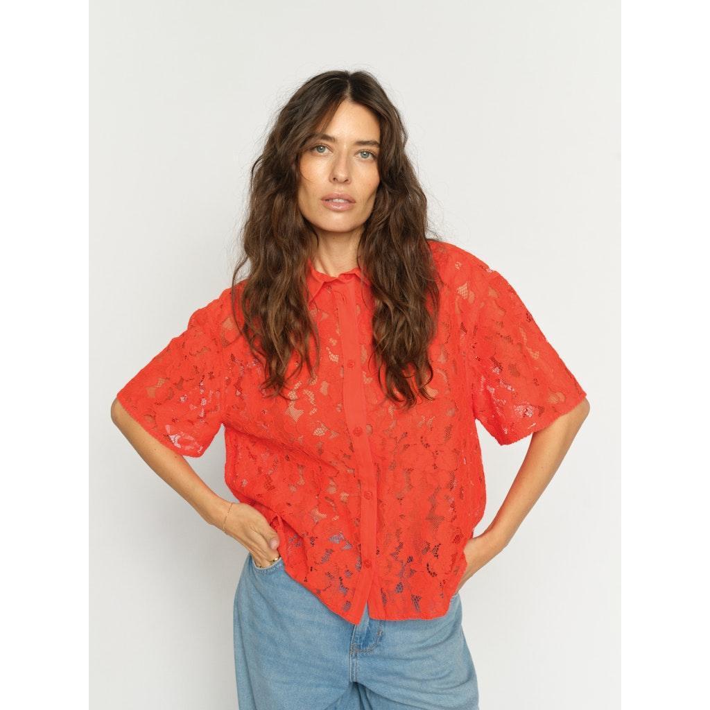 Mos Mosh, Lia River SS Lace Shirt, Spicy Orange-Mos Mosh-Minlillebutik.dk