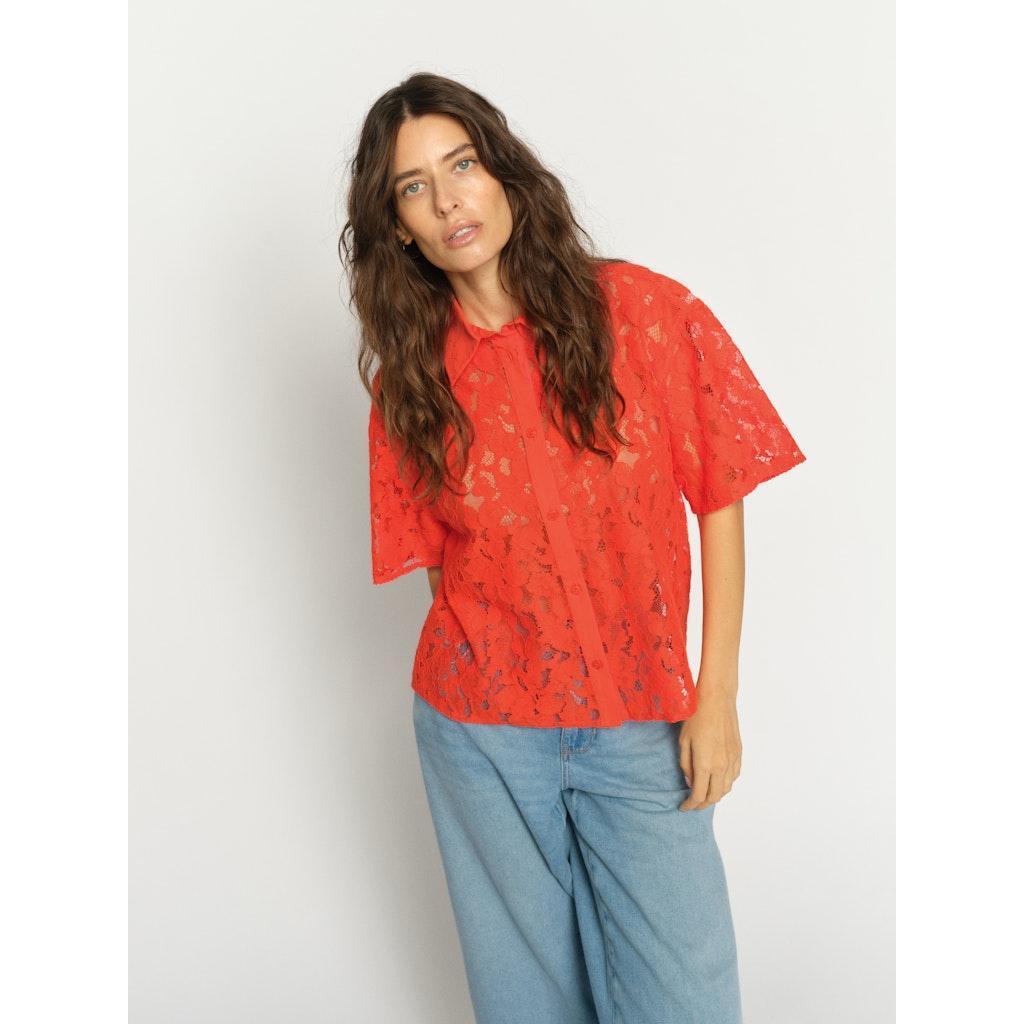 Mos Mosh, Lia River SS Lace Shirt, Spicy Orange-Mos Mosh-Minlillebutik.dk
