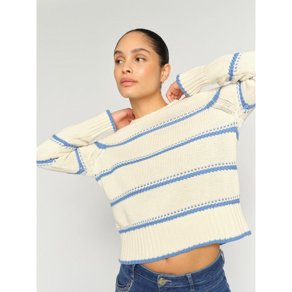 Mos Mosh, Rola Bine Stripe Crewneck Knit, Ultramarine-Mos Mosh-Minlillebutik.dk