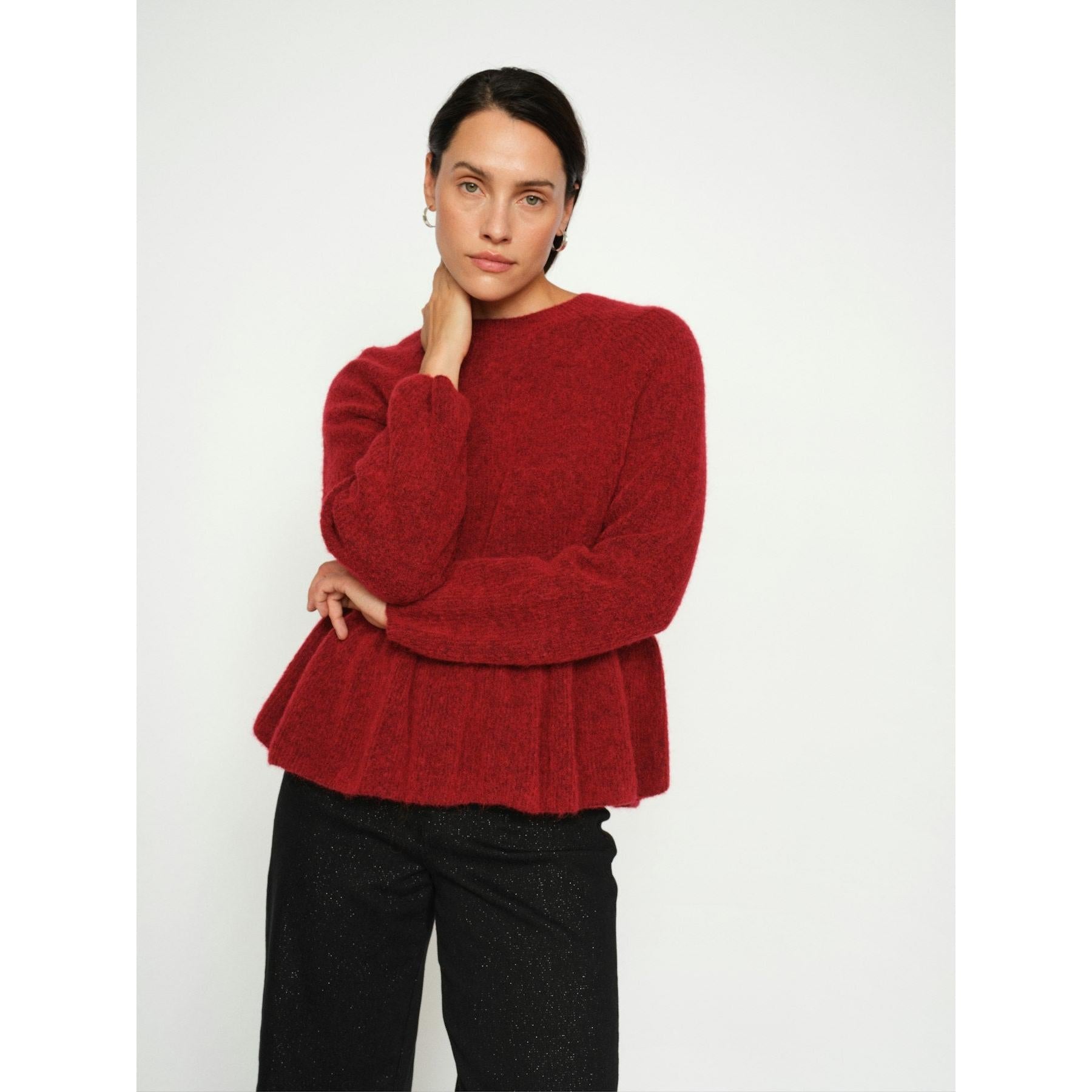 Mos Mosh, thora O-Neck Frill Knit, Rhytmic Red-Mos Mosh-Minlillebutik.dk