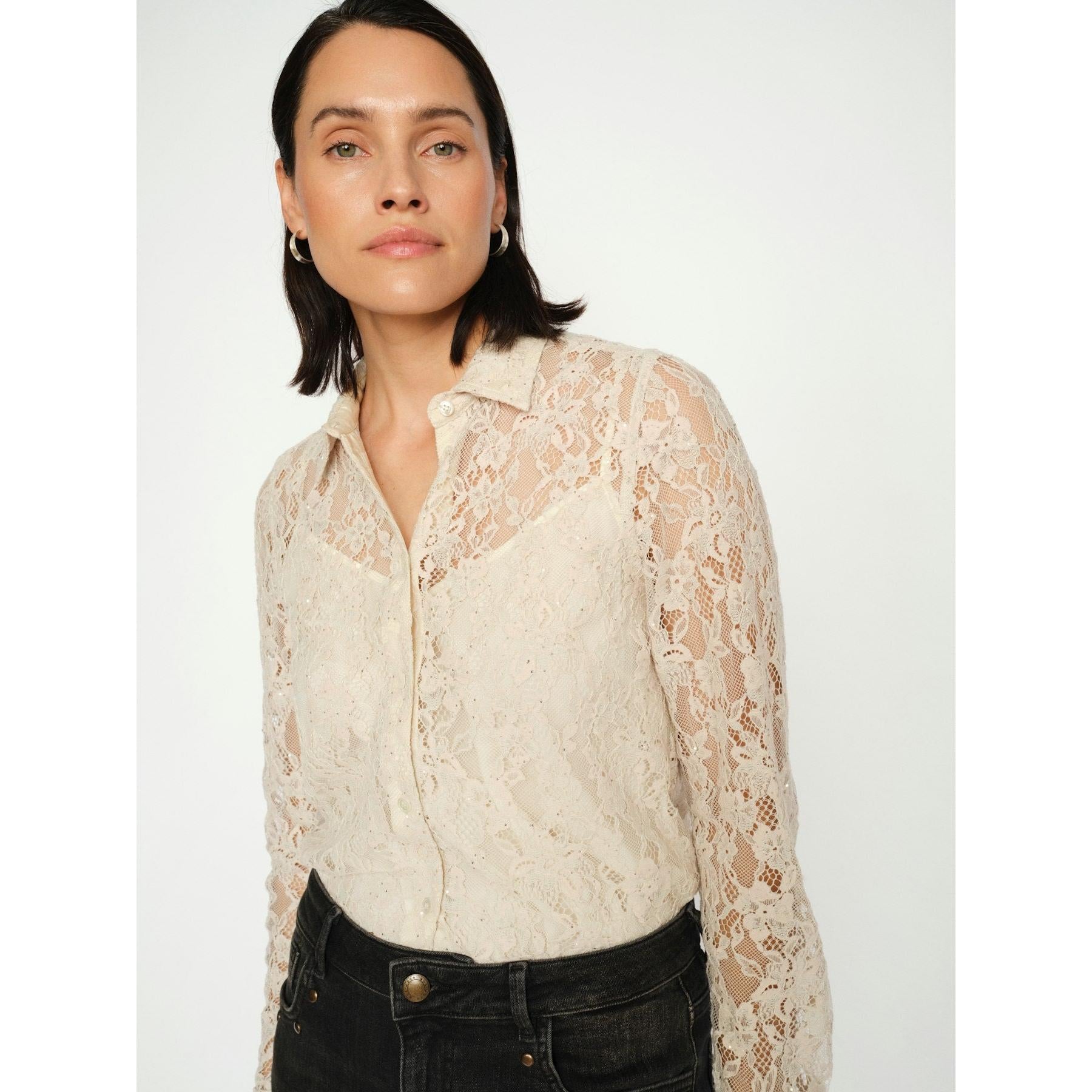 Mos Mosh, Kether Lace Sequin Shirt, Summer Sand-Mos Mosh-Minlillebutik.dk