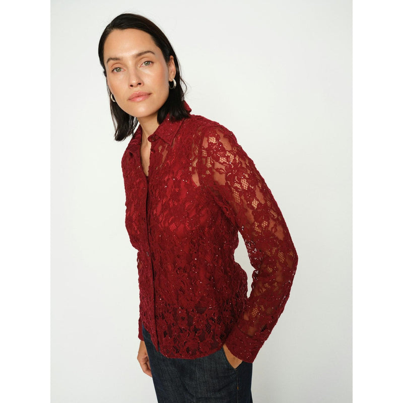 Mos Mosh, Kether Lace Sequin Shirt, Biking Red-Mos Mosh-Minlillebutik.dk