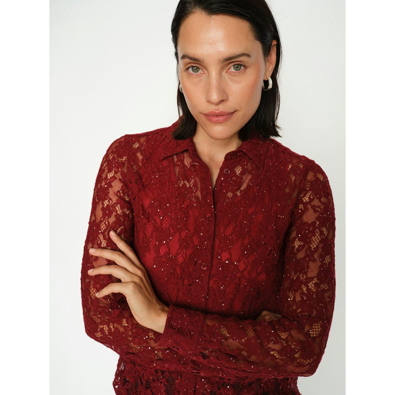 Mos Mosh, Kether Lace Sequin Shirt, Biking Red-Mos Mosh-Minlillebutik.dk