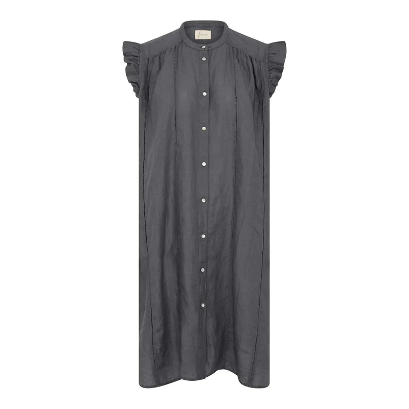 Frau, Napoli Pure Linen Deco Knee Dress, Beluga-Frau-Minlillebutik.dk