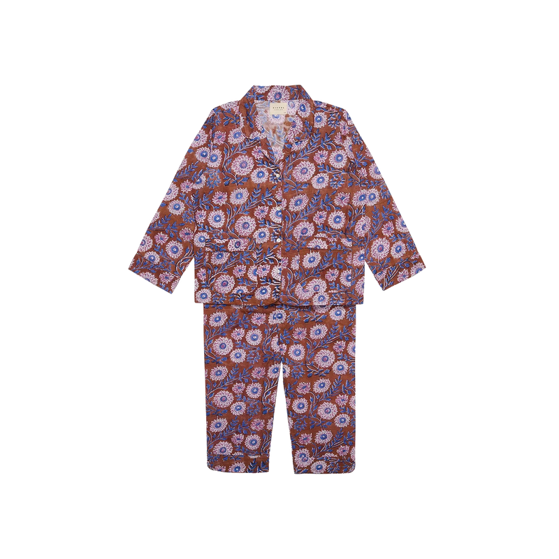 Sissel Edelbo, Nuit MINI Pyjamas Set, Brown Flower-Sissel Edelbo Mini-Minlillebutik.dk