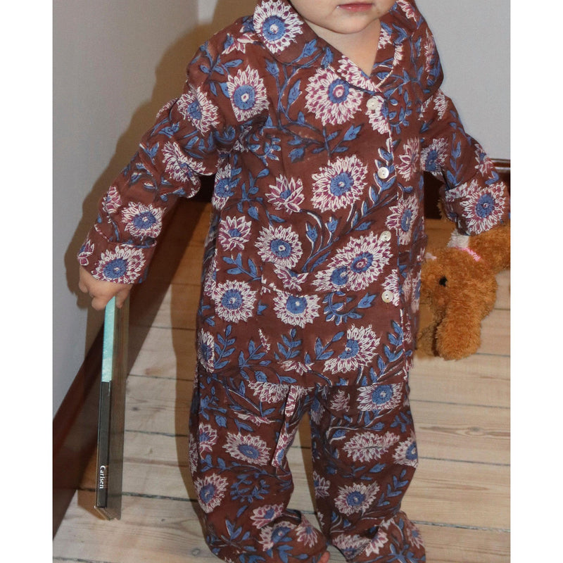 Sissel Edelbo, Nuit MINI Pyjamas Set, Brown Flower-Sissel Edelbo Mini-Minlillebutik.dk